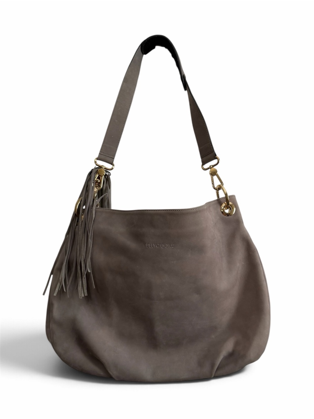 Kelly Tooke Harley Taupe Leather Tassel Hobo Shoulder Bag
